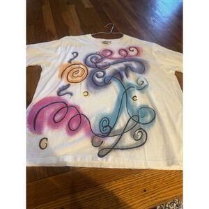 Jacques Moret Vintage Abstract Swirls Tshirt Colorful Sz L Cotton USA Made Women
